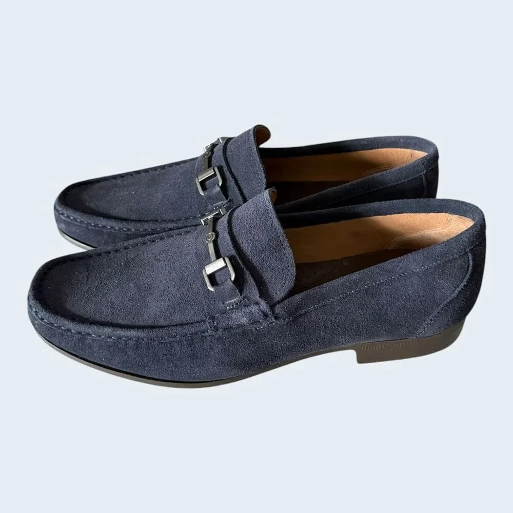 Peter Millar Crown Navy Blue Suede Bit Loafers Men’s 8.5 M Horsebit Brazil